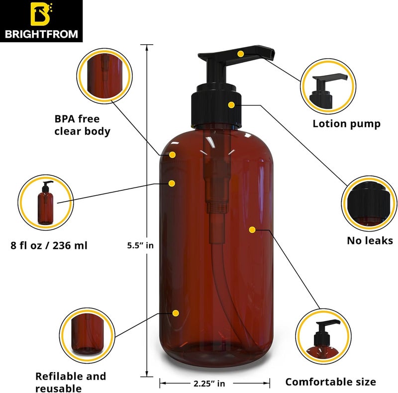 BRIGHTFROM Plastic Bottles with Pump Dispenser 8 OZ Empty BPA Free Refillable Containers for Body Wash Moisturizer Face Cream Liquid Soap  AmberBlack  2 Pack - Image 2