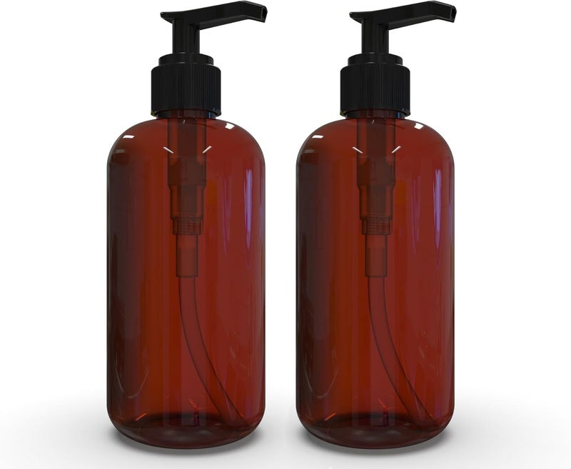 BRIGHTFROM Plastic Bottles with Pump Dispenser 8 OZ Empty BPA Free Refillable Containers for Body Wash Moisturizer Face Cream Liquid Soap  AmberBlack  2 Pack - Image 1