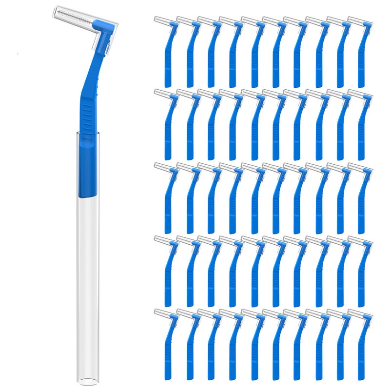Fremouth 50 Count Angle Interdental Brushes with Extended Handle for Braces, Tight(0.7mm), L- Shaped Interproximal Floss for Dental Plaque Removal Health - Image 1