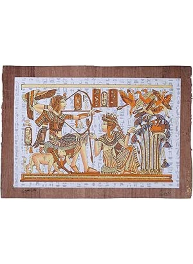 الملك توت عنخ آمون يصطاد بالقوس برفقة الصبي الملكة عنخ إس إن آمون بردية 30 × 40 سم تتوهج في الظلام مشهد مصري قديم مع الإلهة باستيت والأهرامات وعنخ 
