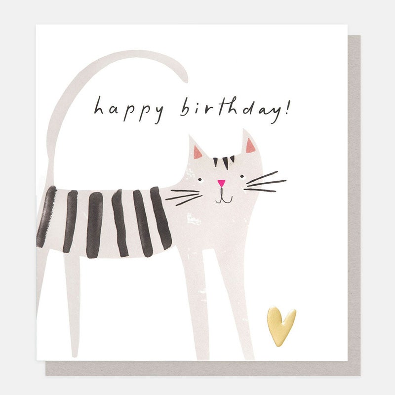 Caroline Gardner Showtime Grey Cat With Heart Birthday Greeting Card