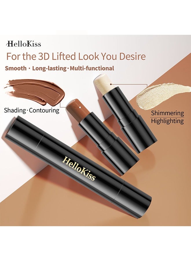 HelloKiss 2 in 1 Contouring Stick Highlighter & Shading-Contour Stick Makeup Bronzer Stick Face Makeup Wonder Stick Face Brightens and Shades Pencil #03 - Image 3