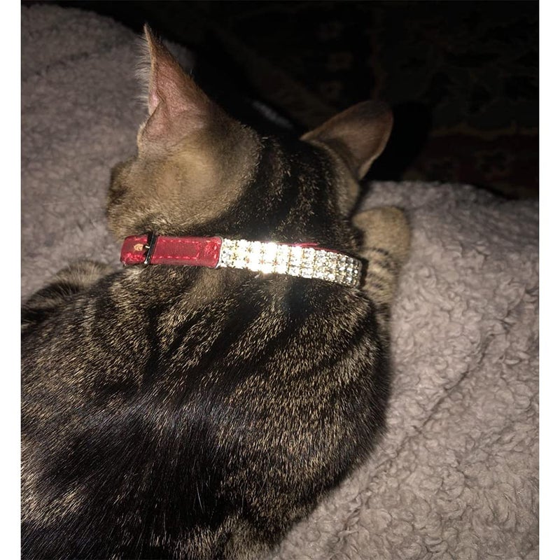 CHUKCHI Soft Velvet Safe Cat Adjustable Collar Bling Diamante with Bells,2 Pcs Black+Red - Image 3