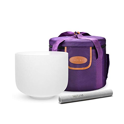 TOPFUND G Note Crystal Singing Bowl Throat Chakra 8" with Heavy Duty Carrying Case and Suede Mallet - Image 1
