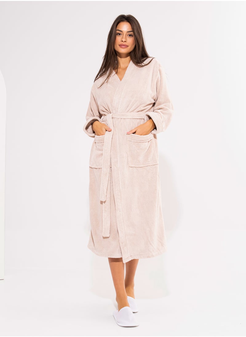 Tela Bathrobe Made of Coral Fleece Material Available in Different Sizes - Beige  - Image 1