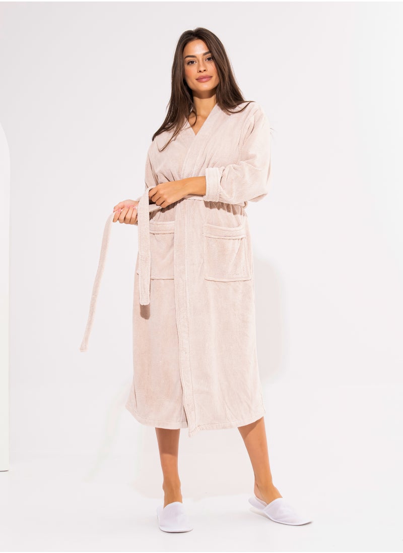 Tela Bathrobe Made of Coral Fleece Material Available in Different Sizes - Beige  - Image 2