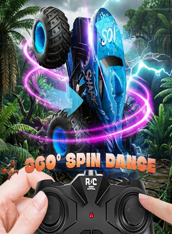 بيزغار ألعاب شاحنات الوحش من بيزجار - شاحنة وحش تعمل بجهاز تحكم عن بعد مع أضواء وموسيقى، ألعاب ديناصورات للأطفال، شاحنة تحكم عن بعد بمقياس 1:20 مع دوران 360 درجة وانجراف، سيارة تحكم عن بعد للأولاد (أزرق) - Image 2