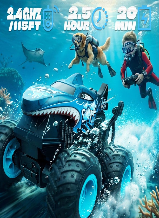 بيزغار ألعاب شاحنات الوحش من بيزجار - شاحنة وحش تعمل بجهاز تحكم عن بعد مع أضواء وموسيقى، ألعاب ديناصورات للأطفال، شاحنة تحكم عن بعد بمقياس 1:20 مع دوران 360 درجة وانجراف، سيارة تحكم عن بعد للأولاد (أزرق) - Image 5