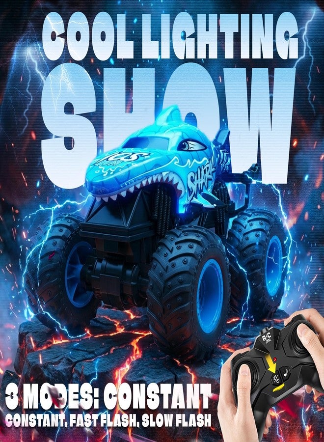 بيزغار ألعاب شاحنات الوحش من بيزجار - شاحنة وحش تعمل بجهاز تحكم عن بعد مع أضواء وموسيقى، ألعاب ديناصورات للأطفال، شاحنة تحكم عن بعد بمقياس 1:20 مع دوران 360 درجة وانجراف، سيارة تحكم عن بعد للأولاد (أزرق) - Image 3