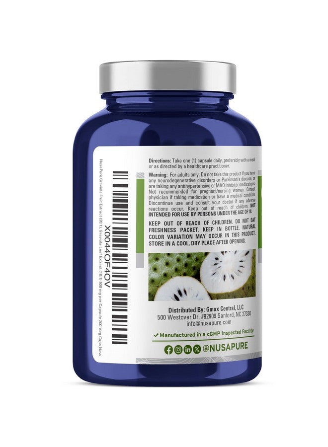 NusaPure Graviola 20:1 & 10:1 Extract, 250 mg Equivalent to 7,500 mg per caps 200 Veggie (Vegan, Non-GMO) - Image 3