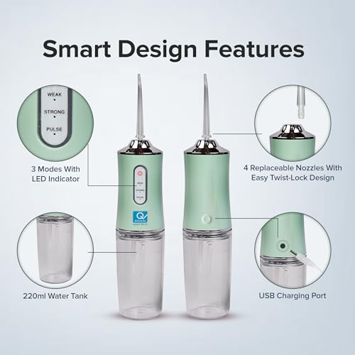 Q DEVICES Oral Irrigator Water Flosser for Gum Care & Plaque Removal, Rechargeable,3 Cleaning Modes, 220ml Water Tank, 4 Interchangeable Tips for Fresh Breath & Oral Hygiene - Image 4