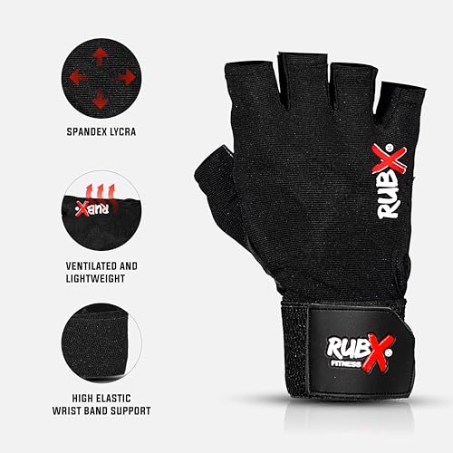 RUBX Leather Gym Gloves for Men & Women with Wrist Support – Half Finger Workout Gloves for Weightlifting, Training, Fitness, Biking, Hand Protection & Grip Strength – Gym Accessories (Black-Size-L) - Image 4