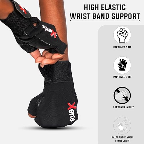RUBX Leather Gym Gloves for Men & Women with Wrist Support – Half Finger Workout Gloves for Weightlifting, Training, Fitness, Biking, Hand Protection & Grip Strength – Gym Accessories (Black-Size-L) - Image 5