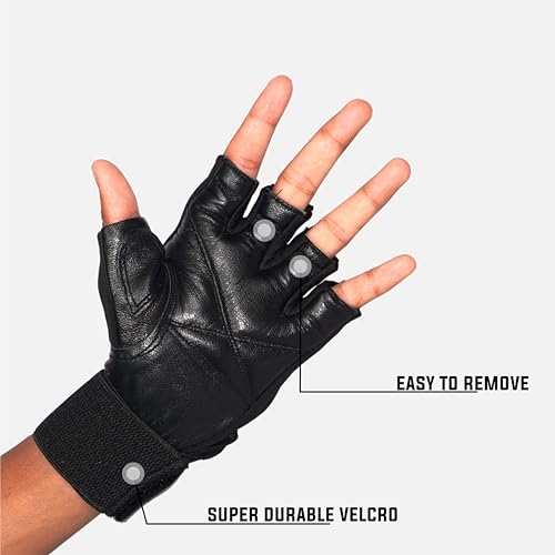 RUBX Leather Gym Gloves for Men & Women with Wrist Support – Half Finger Workout Gloves for Weightlifting, Training, Fitness, Biking, Hand Protection & Grip Strength – Gym Accessories (Black-Size-L) - Image 3