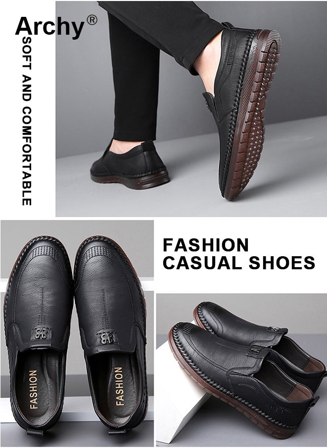 أرشي حذاء مسطح كاجوال سهل الارتداء للرجال برأس مستدير ونعل ناعم وخياطة منخفضة وأحذية جلدية للأعمال للرجال مقاومة للتآكل ومضادة للانزلاق ومريحة للمشي في الهواء الطلق - Image 5