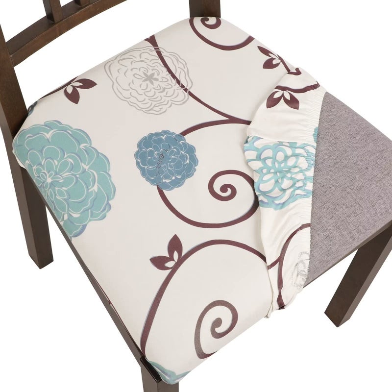 SearchI Seat Covers for Dining Room Chairs Stretch Printed Chair Seat Covers Set of 4, Removable Washable Upholstered Chair Seat Protector Cushion Slipcovers for Kitchen, Office(Ball Flower) - Image 1