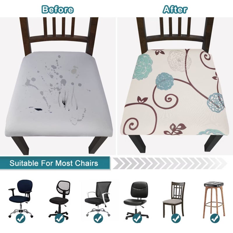 SearchI Seat Covers for Dining Room Chairs Stretch Printed Chair Seat Covers Set of 4, Removable Washable Upholstered Chair Seat Protector Cushion Slipcovers for Kitchen, Office(Ball Flower) - Image 4