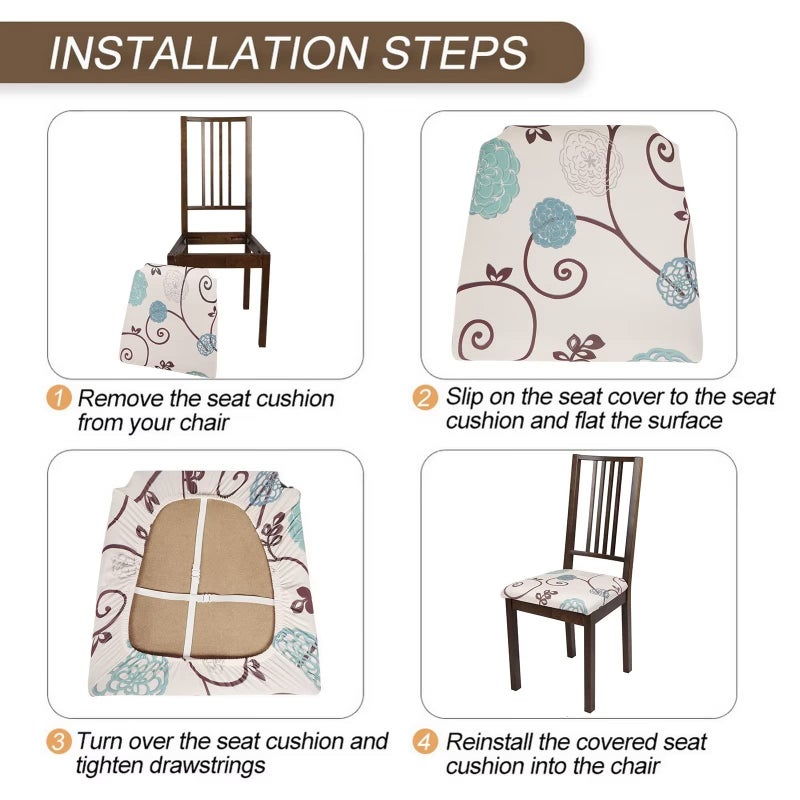 SearchI Seat Covers for Dining Room Chairs Stretch Printed Chair Seat Covers Set of 4, Removable Washable Upholstered Chair Seat Protector Cushion Slipcovers for Kitchen, Office(Ball Flower) - Image 5
