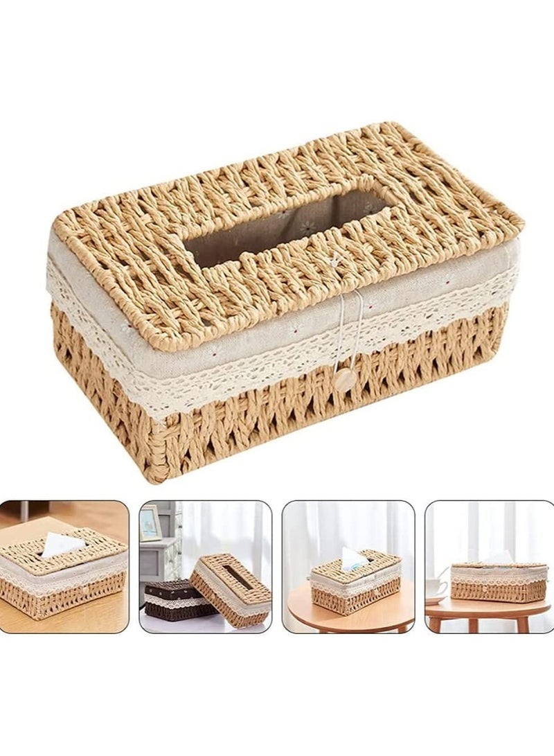 LINGWEI Large Woven Tissue Case Cover Holder Square Facial Tissue Holder Dispenser Tissue Case Napkin Box  - Image 3