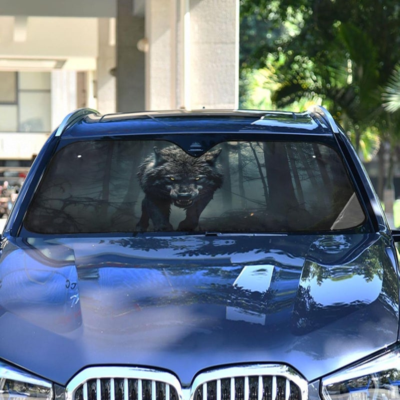 Scary Wolf Gothic Tree Car Windshield Sunshade Foldable Reflective Sun Shade for Sedans SUV Truck Cute Funny Anime Cool Sun Shield Blocks UV Rays Size S - Image 4