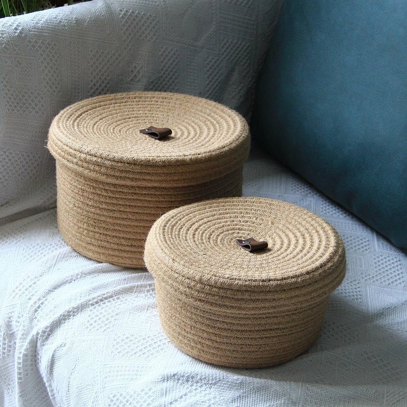 BOBBINY Household Hanging Organizer Basket Folding 100 Storage Bin for Living Room Bedroom Desk Cotton Rope Storage Basket with Lid Small 23X13cm Brown - Image 3