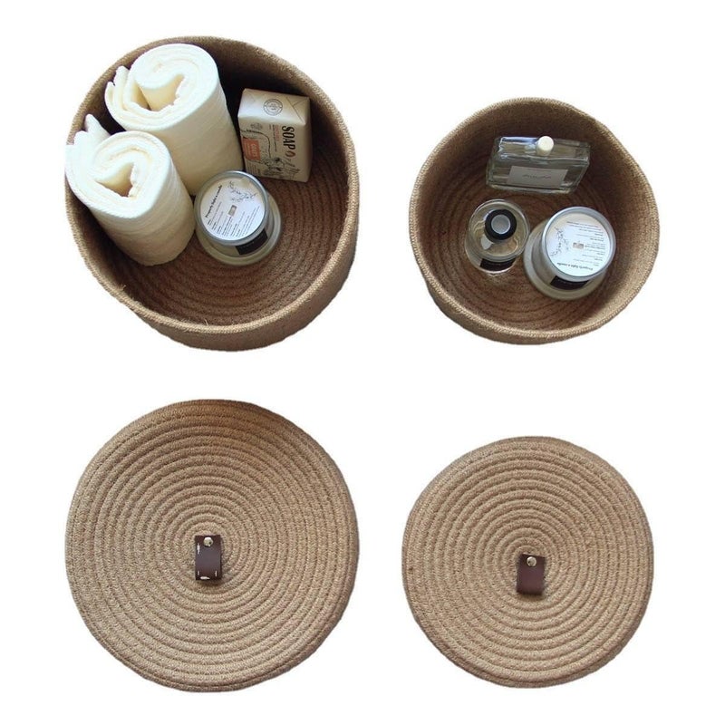 BOBBINY Household Hanging Organizer Basket Folding 100 Storage Bin for Living Room Bedroom Desk Cotton Rope Storage Basket with Lid Small 23X13cm Brown - Image 2