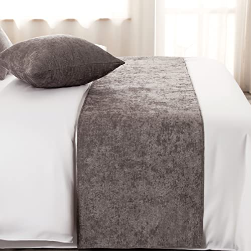 AMBERIS Bed Runner Grey, Chenille Soft No Fading Modern Bed Scarf - Image 2
