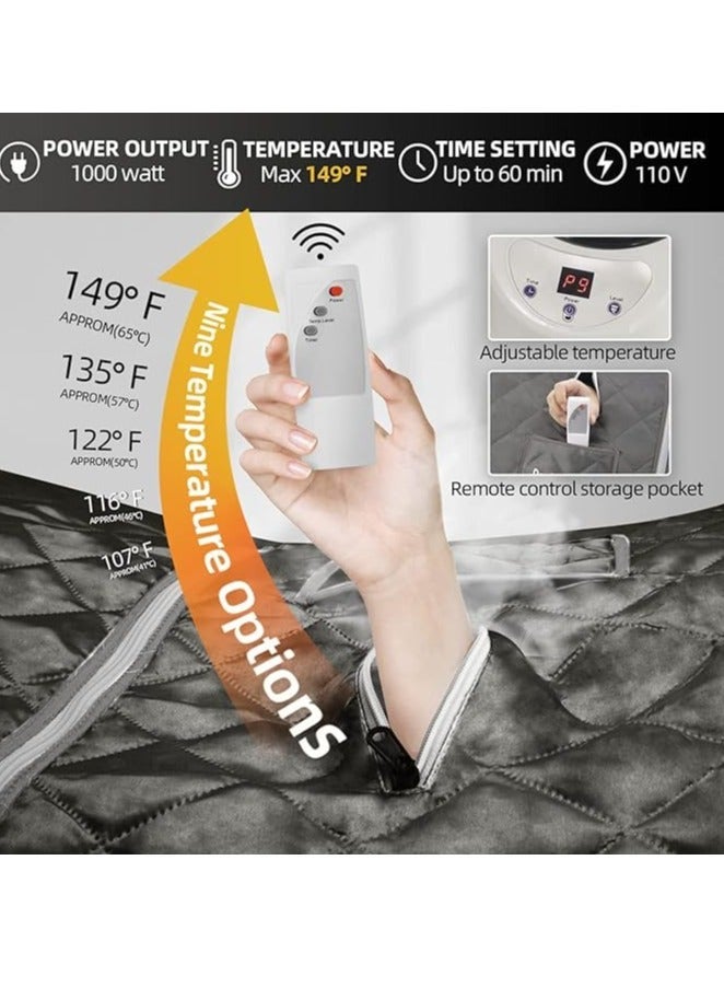 أكسبيه ساونا بخارية محمولة 1000 واط للمنزل – خيمة شخصية كاملة الحجم مع تحكم عن بعد، 9 مستويات حرارة، تسخين سريع، كرسي قابل للطي للاسترخاء وإزالة السموم - Image 2