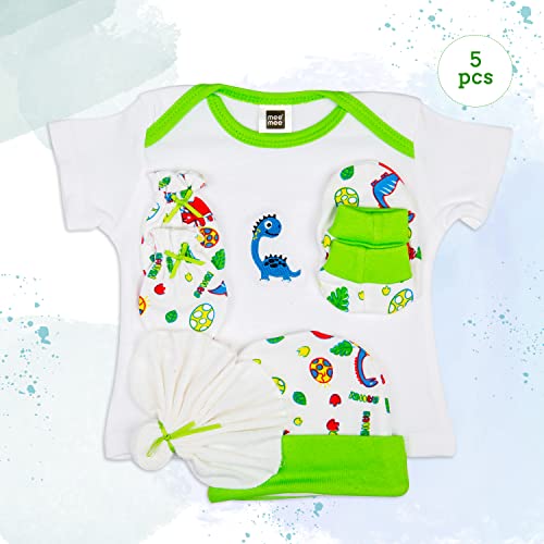 Mee Mee New Born Baby Gift Set | Soft Cotton Clothing Essentials for Infants/Baby Girls, Boys | Baby Shower Clothing Hamper (5 Pieces, Green)| Ideal Gift for New Born Baby - Image 3
