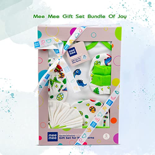 Mee Mee New Born Baby Gift Set | Soft Cotton Clothing Essentials for Infants/Baby Girls, Boys | Baby Shower Clothing Hamper (5 Pieces, Green)| Ideal Gift for New Born Baby - Image 2