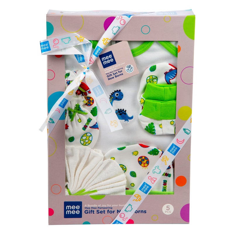 Mee Mee New Born Baby Gift Set | Soft Cotton Clothing Essentials for Infants/Baby Girls, Boys | Baby Shower Clothing Hamper (5 Pieces, Green)| Ideal Gift for New Born Baby - Image 5