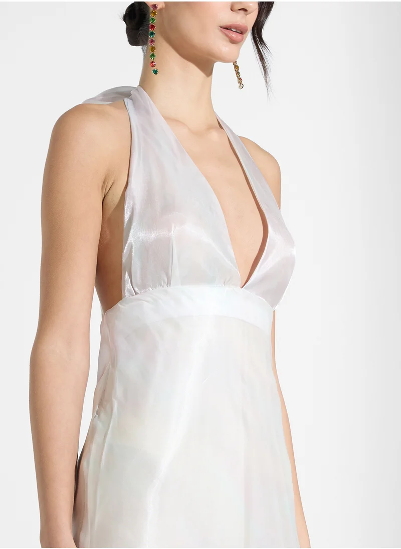 Ginger Halter Neck Metallic Evening Dress