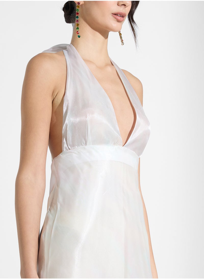 Ginger - Halter Neck Metallic Evening Dress - Image 1