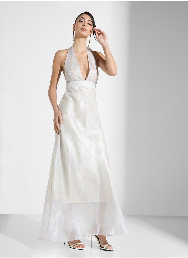 Ginger - Halter Neck Metallic Evening Dress - Image 1
