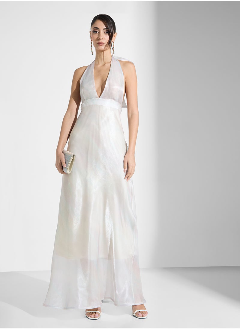 Ginger - Halter Neck Metallic Evening Dress - Image 1