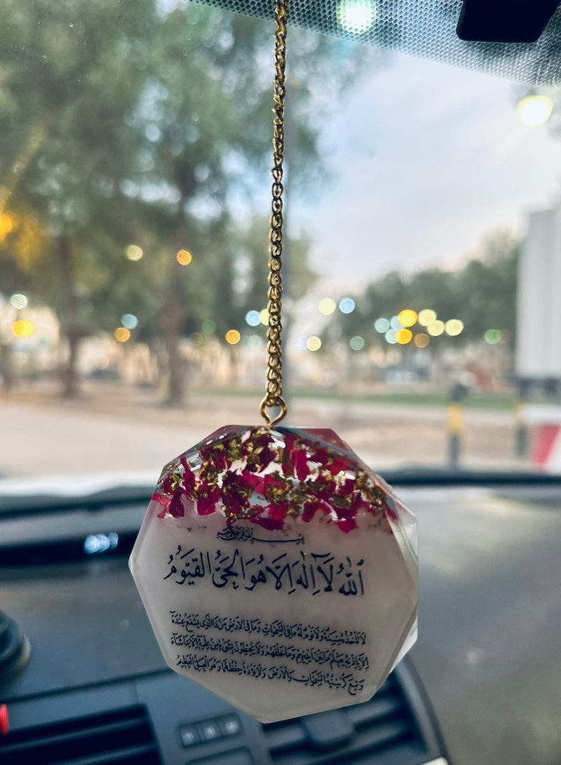 An elegant two-sided car decoration pendant embroidered with gold leaf and dried roses from luxurious resin - Image 2