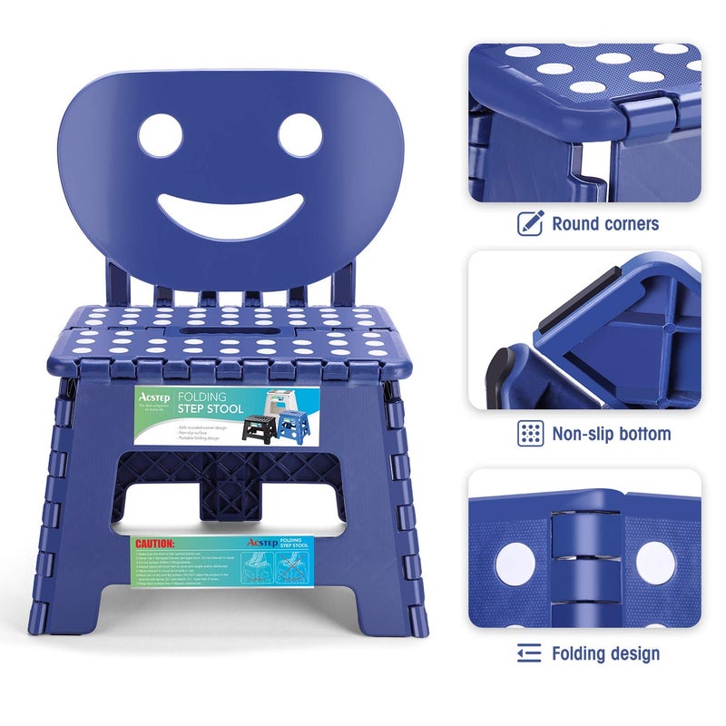 ACSTEP Folding Step Stool with Back Support for Kids,9" Kids Step Stool for Outdoor or Indoor Kitchen Step Stools and Bathroom Stool for Toddlers Boys Girls - Royal Blue - Image 3