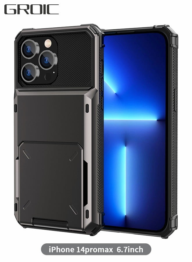 GROIC Compatible with IPhone 14 PRO MAX 6.7 Inch Case 5G Wallet IPhone Cover 5-Card ID Slot Credit Card Flip Hidden Pocket Dual Layer Hybrid TPU Bumper Armor Protective Hard Shell Back Cover  - Image 1