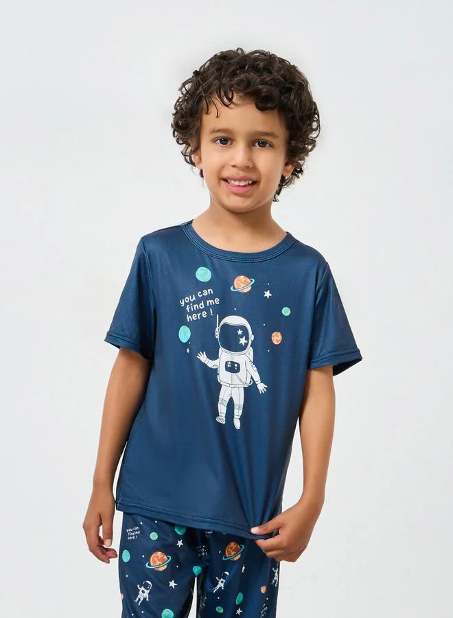 Styli Boys Graphic Print Short Sleeve T-Shirt with Pyjama Set