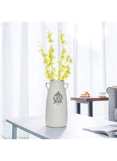 MyGift Farmhouse White Ceramic Vase With Handle And Embossed Seal Design Antique Jug Shaped Tabletop Flower Vase  - Image 4