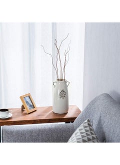 MyGift Farmhouse White Ceramic Vase With Handle And Embossed Seal Design Antique Jug Shaped Tabletop Flower Vase  - Image 3