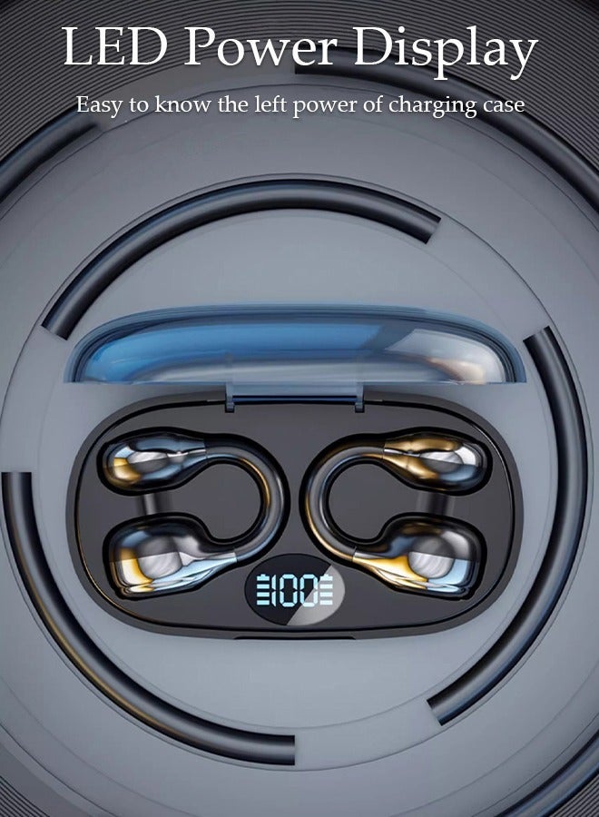 DUNISO Wireless Headphones Bluetooth Ear Clip Earphones Waterproof Stereo Noise Reduction Earphones Open Ear Headphones Charging Case LED Power Display for Running Sport Gym - Image 5