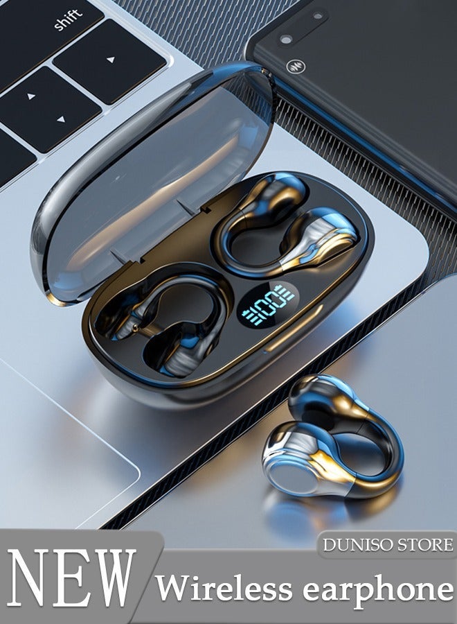 DUNISO Wireless Headphones Bluetooth Ear Clip Earphones Waterproof Stereo Noise Reduction Earphones Open Ear Headphones Charging Case LED Power Display for Running Sport Gym - Image 1