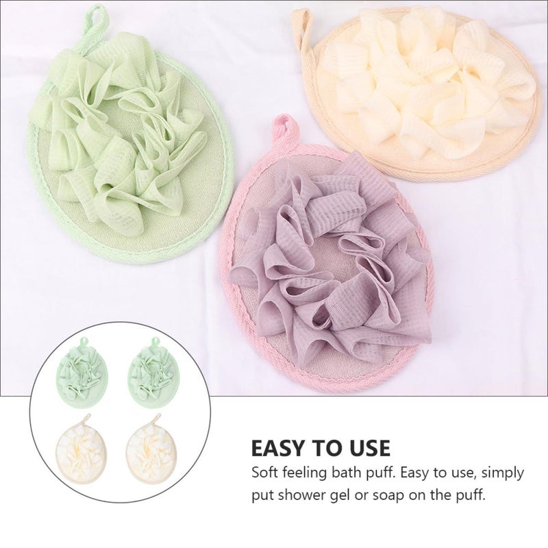 Garneck 4pc Bath Poufs Beige Dark Green Soft Exfoliating Shower Sponge Set - Image 4