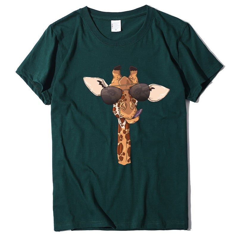Giraffe Print with Glasses European and American Women and Girls T-Shirt Letter Print Loose plus size Women T-Shirt 10746 - Image 1