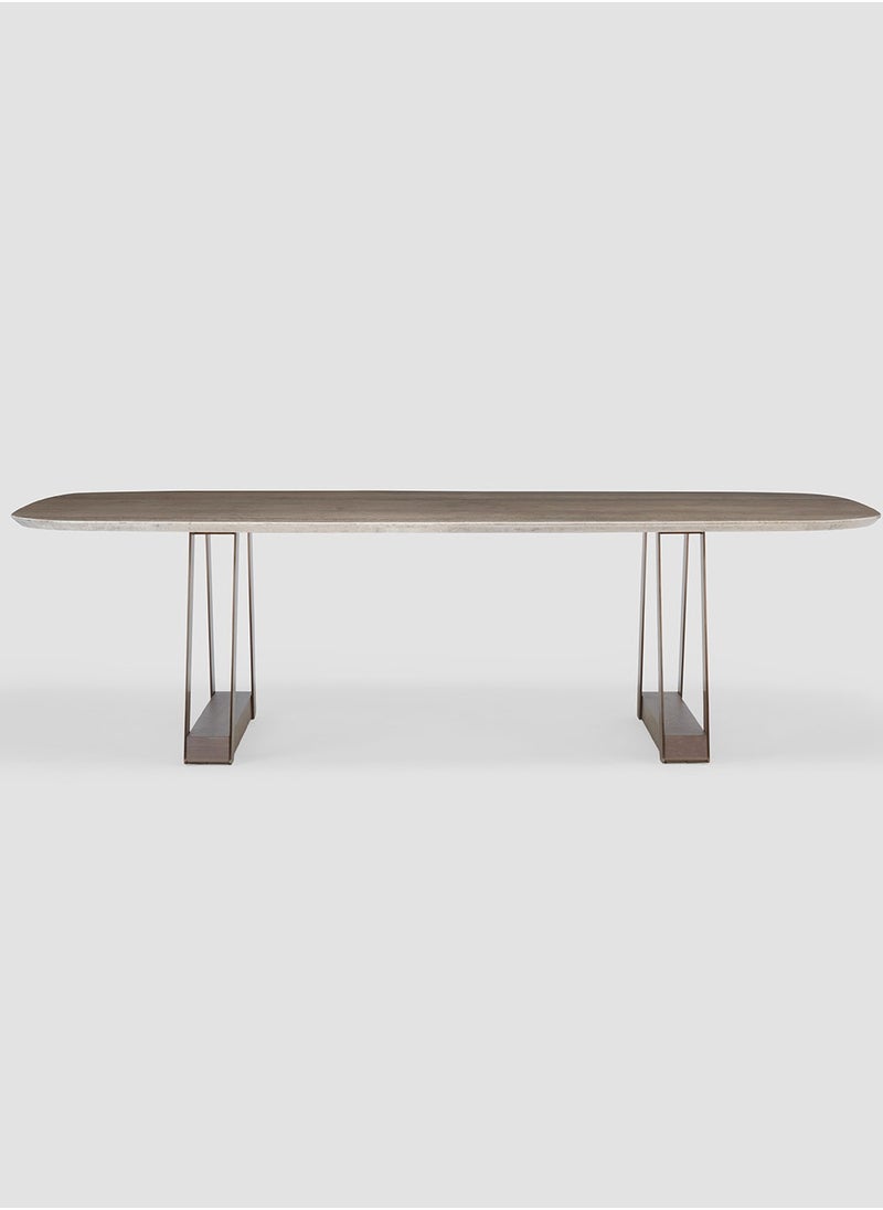 AL HUZAIFA FURNITURE Russell 6-8 Seat Dining Table, Grey Marble Top In Walnut Antique Brass  - Image 1