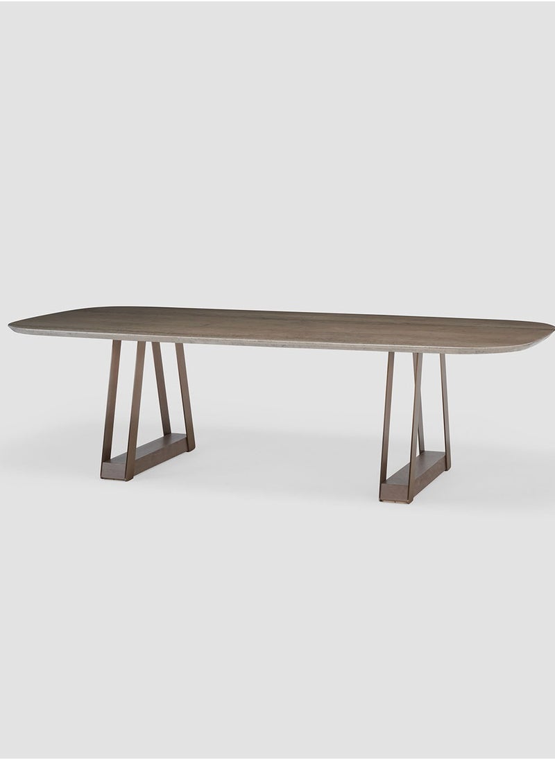 AL HUZAIFA FURNITURE Russell 6-8 Seat Dining Table, Grey Marble Top In Walnut Antique Brass  - Image 2