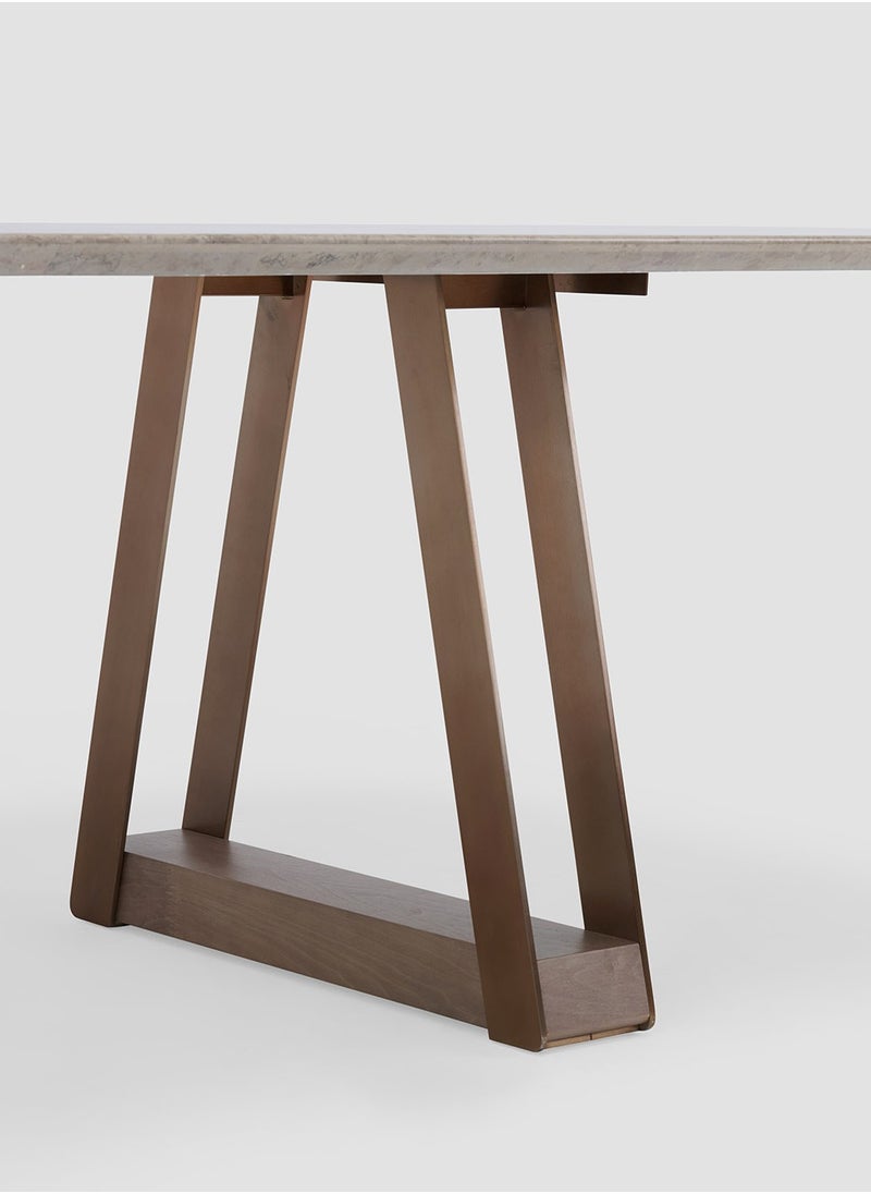 AL HUZAIFA FURNITURE Russell 6-8 Seat Dining Table, Grey Marble Top In Walnut Antique Brass  - Image 3