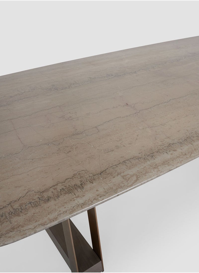 AL HUZAIFA FURNITURE Russell 6-8 Seat Dining Table, Grey Marble Top In Walnut Antique Brass  - Image 4