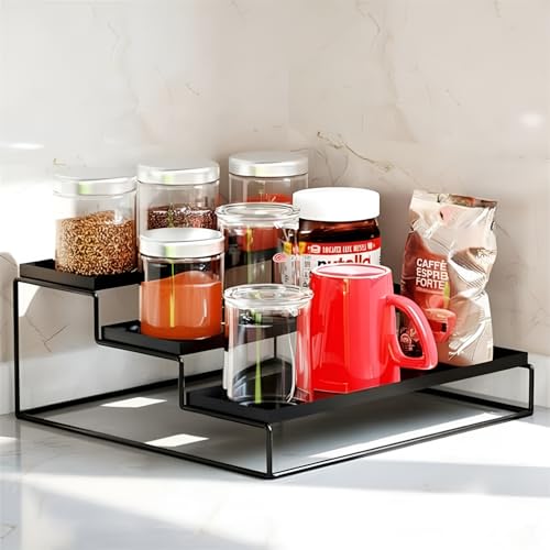 WonderStand Metal TRIZEN | 3-Step Kitchen Countertop Spice Rack Container Utensil Holder Organizer (Black) - Image 1
